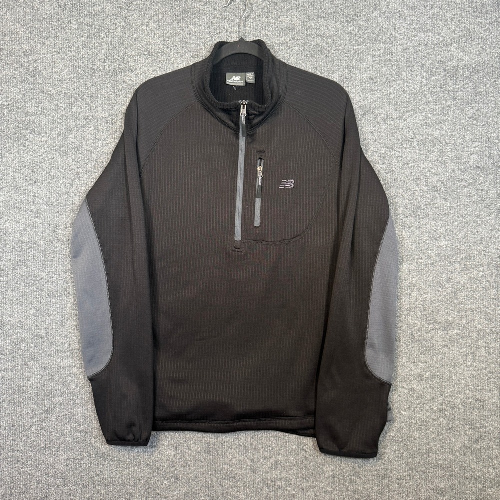 New Balance Sweater Mens Medium 1/4 Zip Pullover Black Stretch Fleece Sweatshirt
